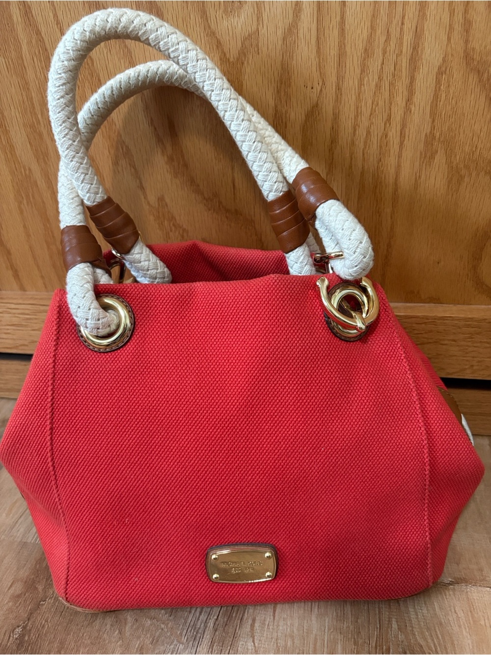 MK Michael Kors Marina Mandarin Red Canvas Tote Purse